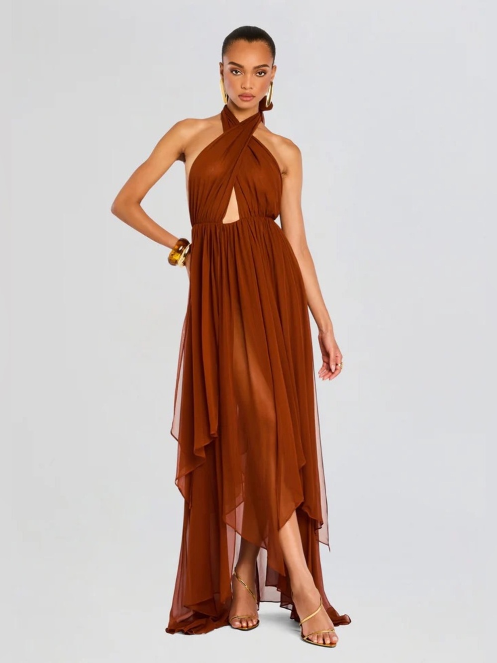 Retrofete Ina Silk Chiffon Dress In Caramel Size Medium - Picture 16 of 16